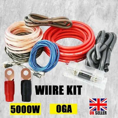 5000W 0 Guage RCA Car Amp Amplifier Wiring Kit Audio Subwoofer Power Cable Sub • £19.99