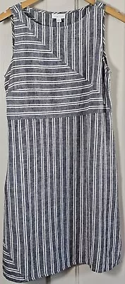 J. Jill Petite Gray White Striped Linen Dress Beach Pockets Love Slimming Sz. SP • $21.12