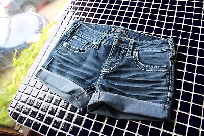 Dark Wash Buckle Silver Jean Shorts 27 W15/L3/R8 Women's Stretch Perfect Cute 3 • $20