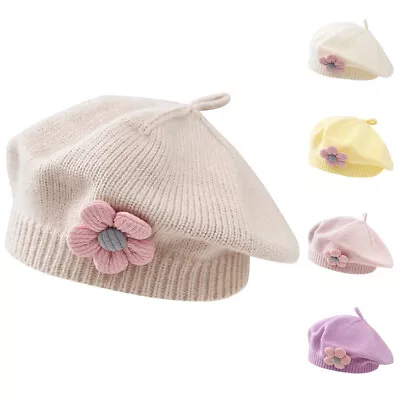 Artist Painter Bonnet Kids Berets Flower Baby Girl Warm Knitted Beret Cap Hat • £8.41