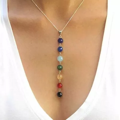 Chakra Gemstone Necklace Pendant Silver Healing Crystal Meditation Jewellery • £3.80