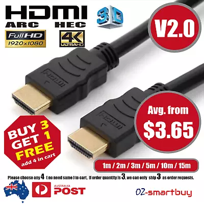 $39.85 • Buy Premium HDMI Cable V2.0 4K Ultra HD 3D High Speed Ethernet 1m 2m 3m 5m 10m 15m