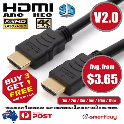 Premium HDMI Cable V2.0 4K Ultra HD 3D High Speed Ethernet 1m 2m 3m 5m 10m 15m • $7.95