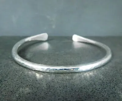 Solid Sterling Silver Cuff Bracelet Hammered Adjustable Bangle 925 Simple Silver • $32.12