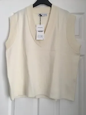 Zara Wool Blend Knit Vest ~  Size M-l ~ Ecru ~ Prp £49.99 • £24.99