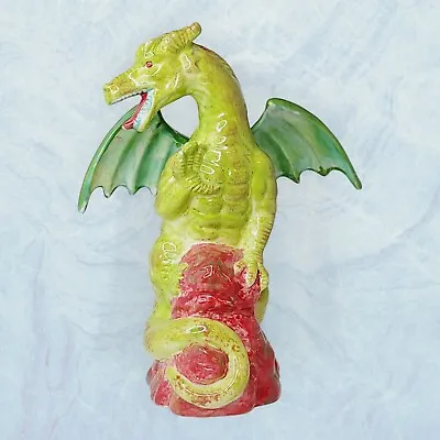 Vintage Ceramic Flying Green And Red Dragon Artist Signed Halloween  • $24.99