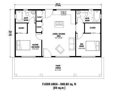 2 Bedroom & 2 Bathroom  Custom Tiny Modern Traditional H With Original CAD Files • $29.99