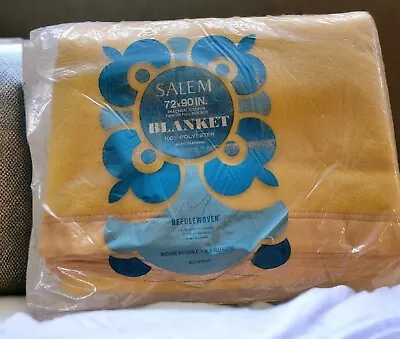 Vintage Bedding Blanket Silky Edging New In Package Yellow Made USA 72x90  DBL • $53.19