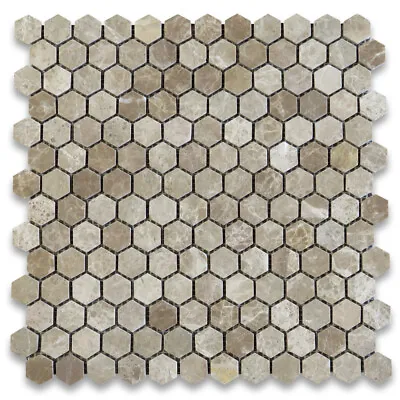 F31XP Emperador Light Brown Marble 1 Inch Hexagon Mosaic Tile Polished • $19.99