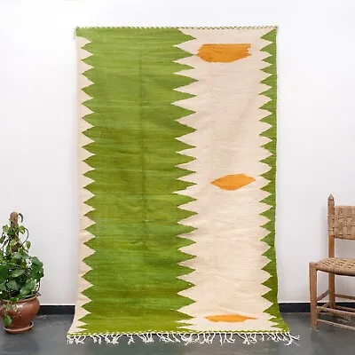 5x8 Moroccan Handmade Green Area Rug Kilim Living Room Wool Berber Rug Carpet • $285.60