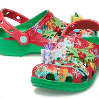 Disney Mickey Mouse & Friends Crocs Holidays Clogs Kids Size 12 Snowflake Gift • $43.99