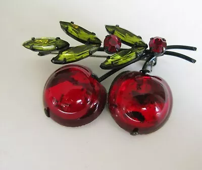 Vintage Austrian Glass Cherries Pin Brooch • $26