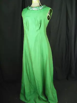 MIKE BENET FORMALS Vtg 70s Emerald Green Long Party Dress W/Sequin -Bust 37/S • $23.98