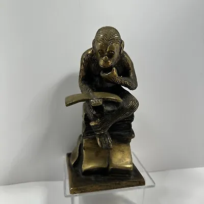 Vintage Marwal Darwin Thinking Monkey W/ Human Skull On Books Statue Sculpture • $69