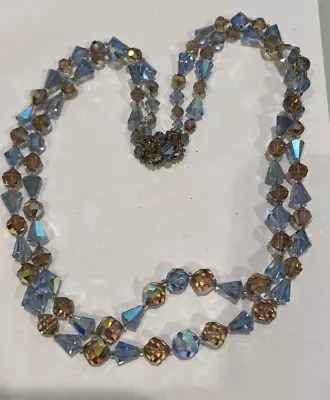 Vintage Vendome Double Strand Peach & Blue Crystal Necklace  • $59.99