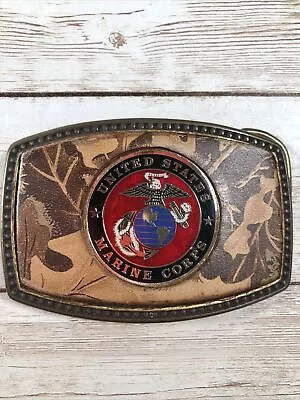 Vintage Alumaline 4108 Brass Marine Corp Camo Belt Buckle Leather • $14.99