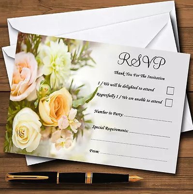 Peach Ivory Cream Rose Garden Personalised Wedding Or Party RSVP Cards • £8.95