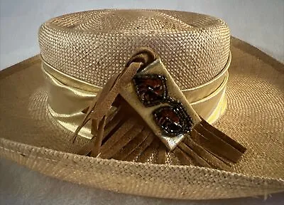 Beautiful Vintage Sonni San Francisco Gold Ribbon Straw Hat • $12.50