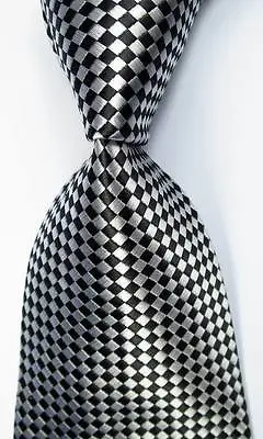 New Classic Checks Black White JACQUARD WOVEN 100% Silk Men's Tie Necktie • $7.99