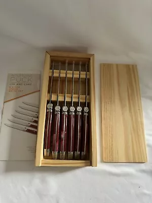 Wolfgang Puck 6 Piece Steak Knife Set Cranberry Handles In Wooden Box NEW • $29.99