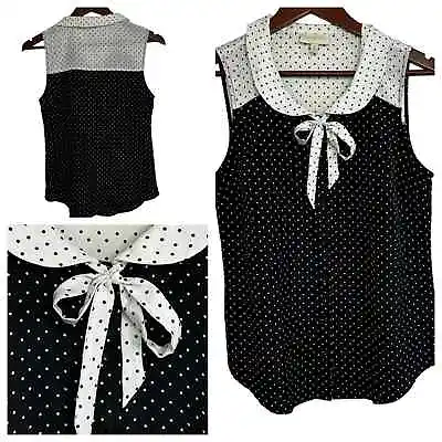 ModCloth Coquette Polka Dot Sleeveless Blouse Size Small Black White Bow Girly • $30