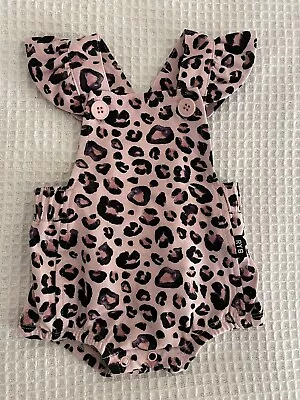 Rock Your Baby Girl Pink Leopard Romper Size 000 Newborn Cross Back Style • $9