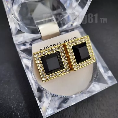 Hip Hop Iced RICK ROSS Gold Tone Micro Pave Black Gemstone Big Bling Earrings • $14.99