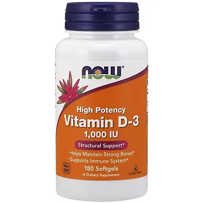 NOW FOODS Vitamin D-3 1000 IU - 180 Softgels • $8.99