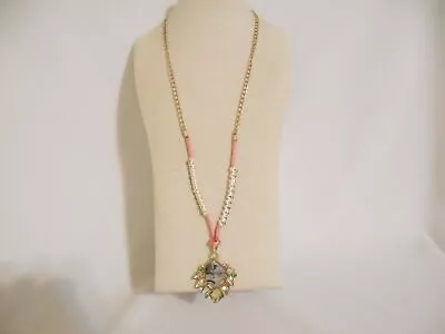 Department Store 27  Gold Tone Pink Cord Multi Stone Pendant Necklace F113 $34 • $14.99