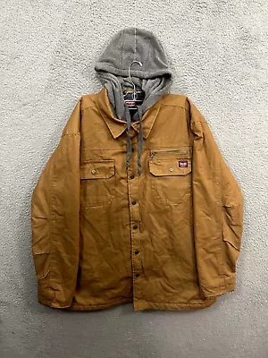 Wrangler Jacket Mens Large Brown Duck Canvas Hooded Coat Workwear Full Zip Adult • $24.88