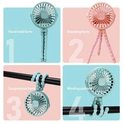 $14.80 • Buy LED Octopus Handheld Fan Flexible Clip-on Mini Fan For Baby Stroller USB Charge