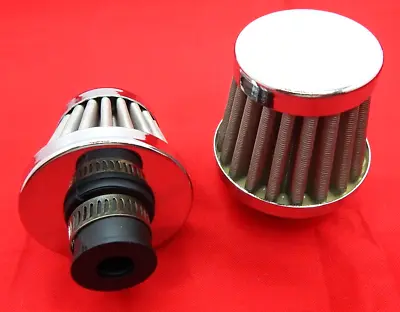 **LOT OF 2** Chrome + Stainless Mini Breather Vent Filter Fits 8-12mm 3/8 1/2  • $14.88