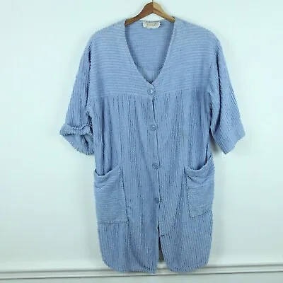 FLAWS Vintage Blue Chenille Nightgown House Dress S M Cotton Lounge • $19.60