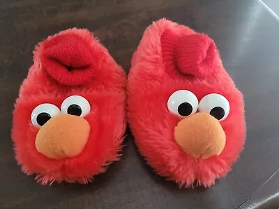 Sesame Street Elmo Little Kids Red Plush Slippers Sz L3-4 • $13.99