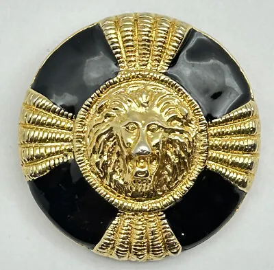 Vintage Gold Tone Lion’s Head Black Enamel Maltese Cross Brooch 1.5” • $14.99