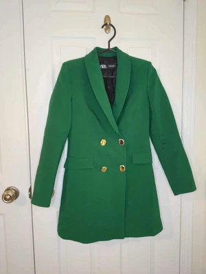 $29.59 • Buy Zara Double Breasted Long Blazer Coat Size S With Gold Buttons