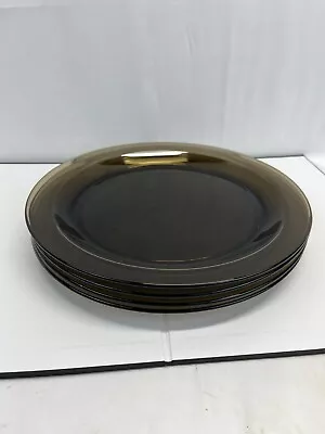 Vintage Vereco France Amber Smokey Brown Glass Dinner Plates (9.25 ) Set Of 4 • $30