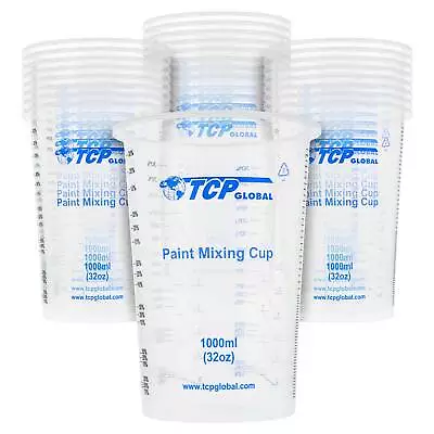 25 - 32oz. 1000ml Disposable Flexible Clear Graduated Plastic Mixing Cups Paint • $16.99