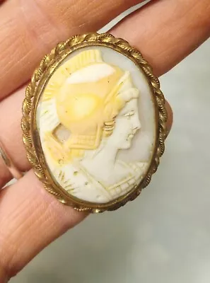 Antique Cameo Oval Carved Shell Brooch/Pin Roman Man Soldier • $95