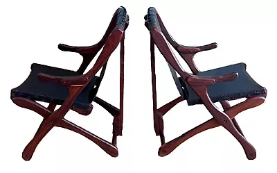 2 Shoemaker Senal Brazil Rosewood Leather Mcm Sling Lounge Chair Vtg Modern Wood • $2400