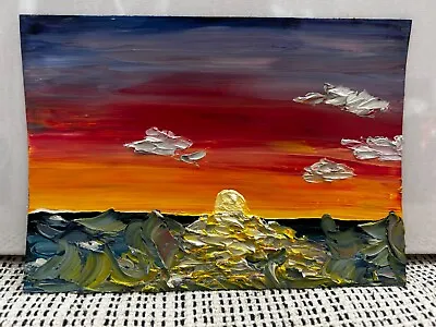 Original A5 Oil Painting On Canvas Paper Of A Vibrant Sunset Over The Sea • £50