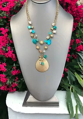 Vintage Aqua Blister Pearl Shell Two Strand Gold Layered Boho Necklace 18” • $23.50