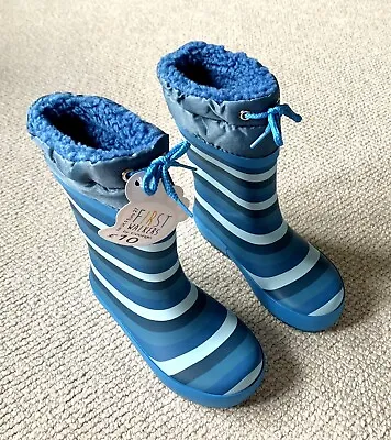 £7.99 • Buy Boys Blue Striped Wellies Wellington Boots Snow Rain Boots Footwear Infant Size6