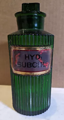 Antique Glass Apothecary Bottle W/Label Under Glass HYD: SUBCHL: Circa 1870 • $115