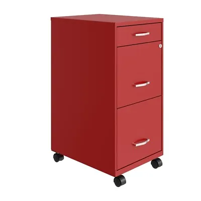 Space Solutions 18in Deep 3 Drawer Mobile Metal File Cabinet Lava Red • $110.19