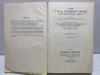 The CWA Cookery Book And Household Hints 1957 16th Edition Hardcover Recipes • $95