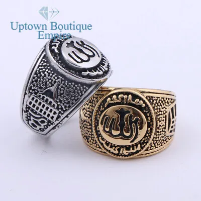 Muslim Allah Islamic Men's Gold Plated Stainless Steel Band Ring Size:8-13#AJI • $13.99