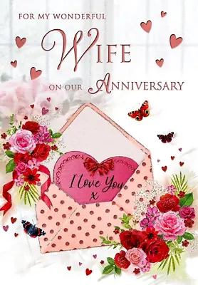 FOR MY WONDERFUL WIFE WEDDING ANNIVERSARY CARD  9 X 6 Inches - Regal Publishing • £3.20