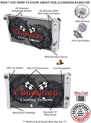 ER Champion 2 Row Radiator 12  Fans For 1984 - 1990 Chevrolet S10 V8 Conversion • $315.73