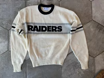 Vintage 80s Cliff Engle Oakland Raiders Sweater  Sz L  NFL Wool Blend Spellout • $75